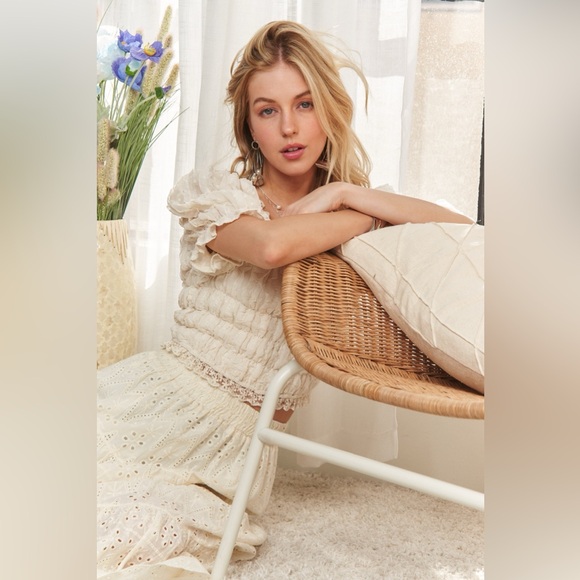 ADORA Lace Smocked Waist Peasant Top - Picture 3 of 16